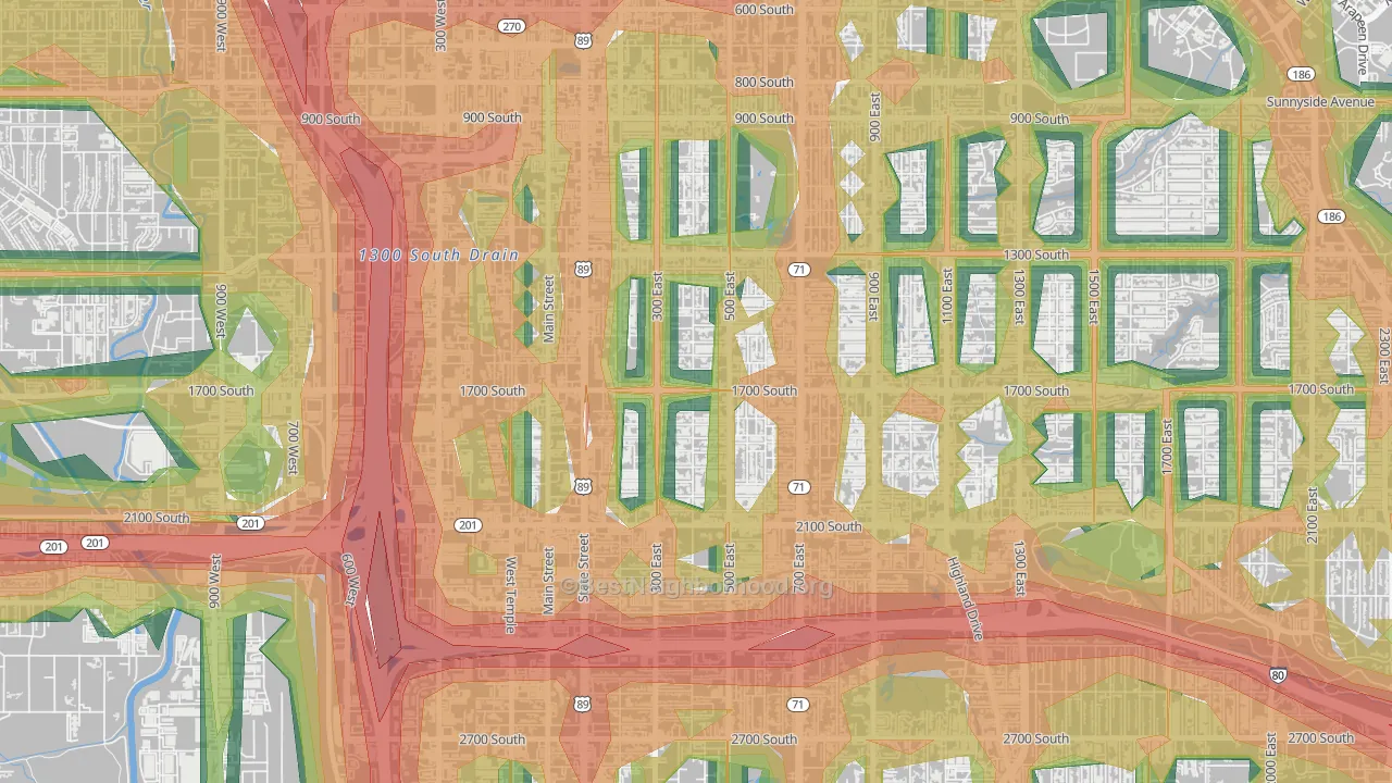 Liberty Wells, Salt Lake City, UT Map of Noise Levels in Liberty Wells