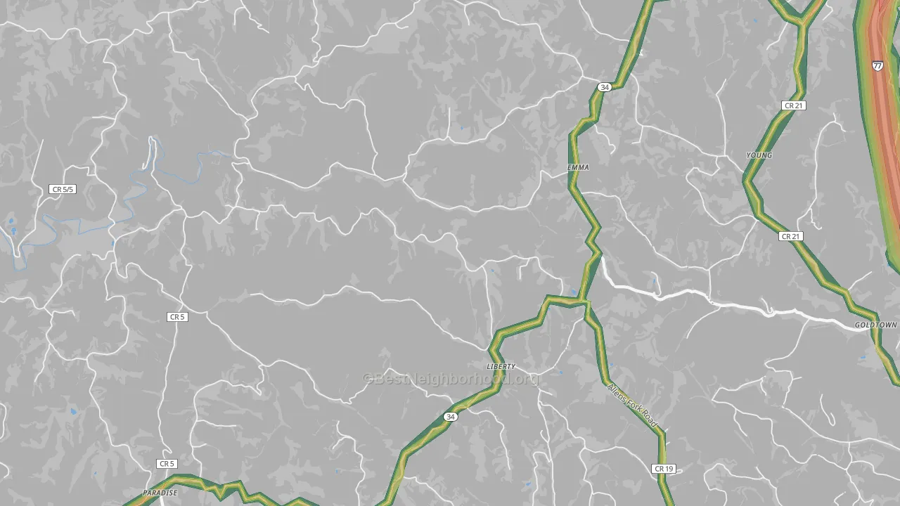 Liberty, WV Map of Noise Levels in Liberty