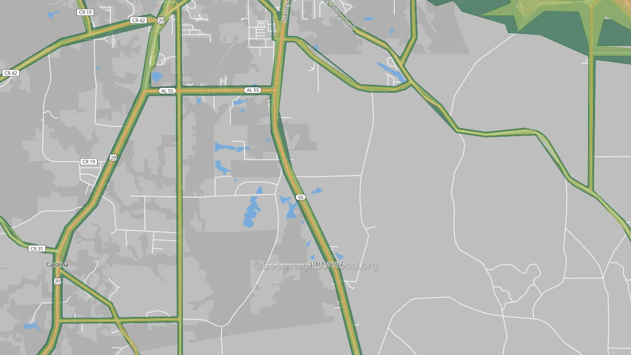 Libertyville, AL Map of Noise Levels in Libertyville