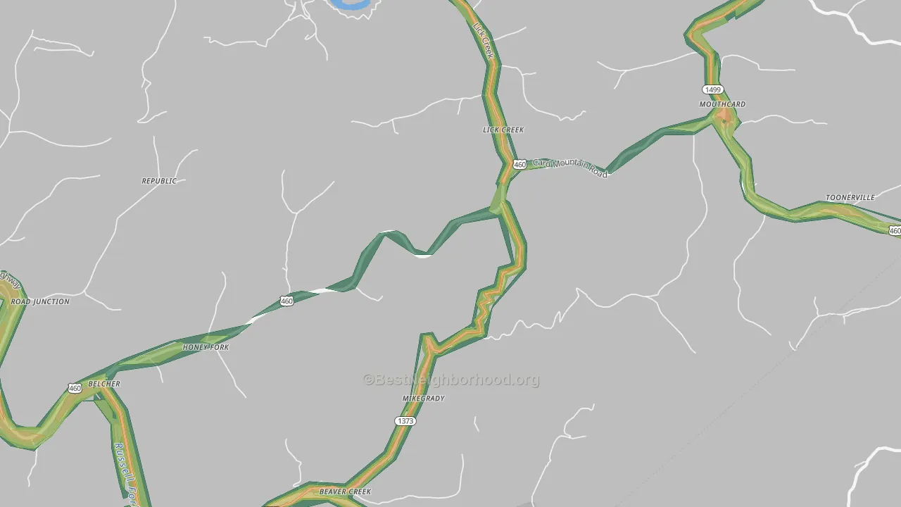 Lick Creek, KY Map of Noise Levels in Lick Creek