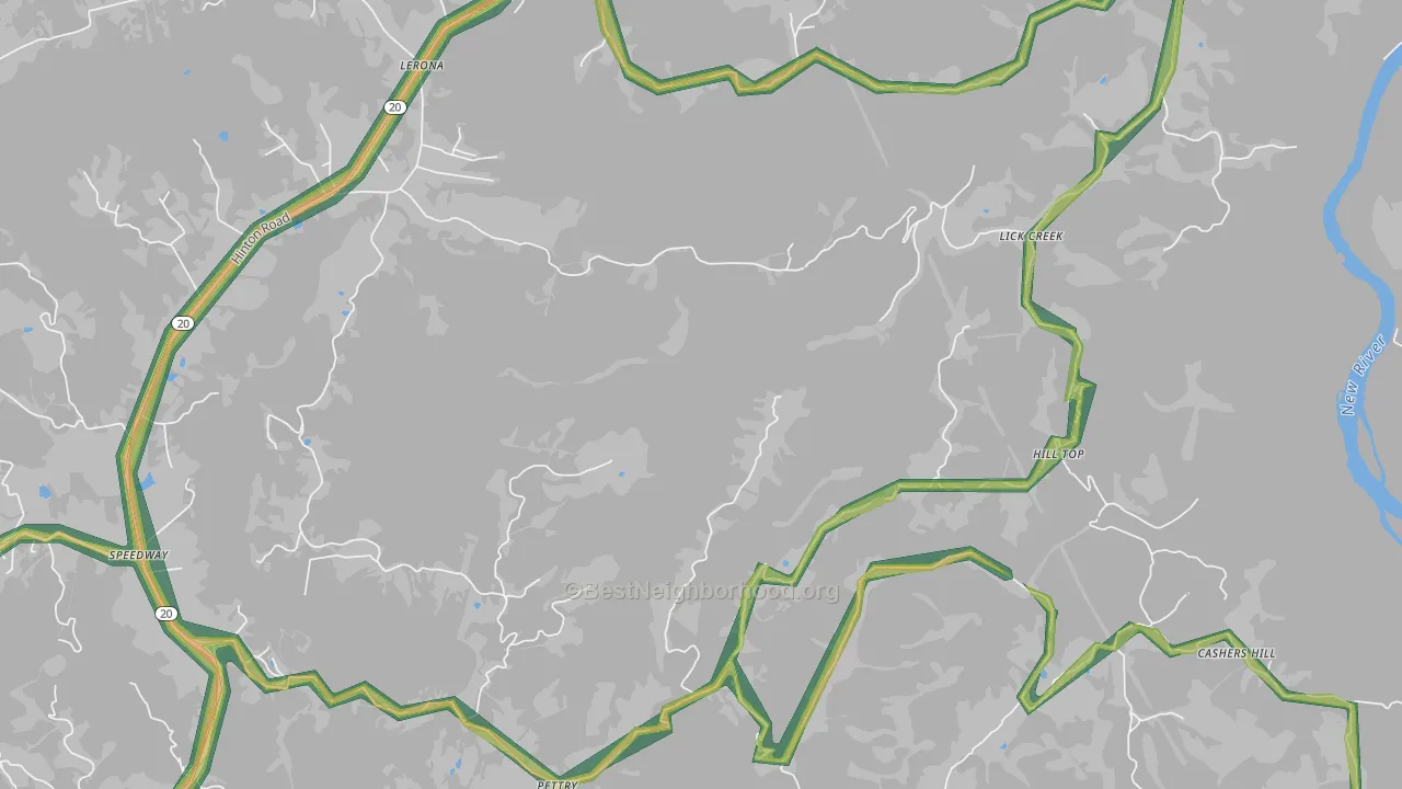 Lick Creek, WV Map of Noise Levels in Lick Creek
