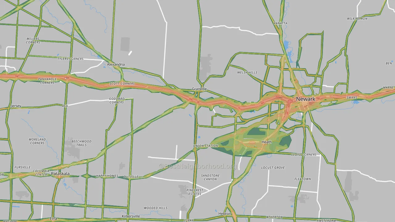 Licking County, OH Map of Noise Levels in Licking County