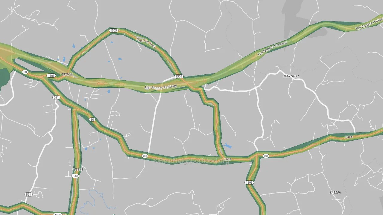 Lida, KY Map of Noise Levels in Lida