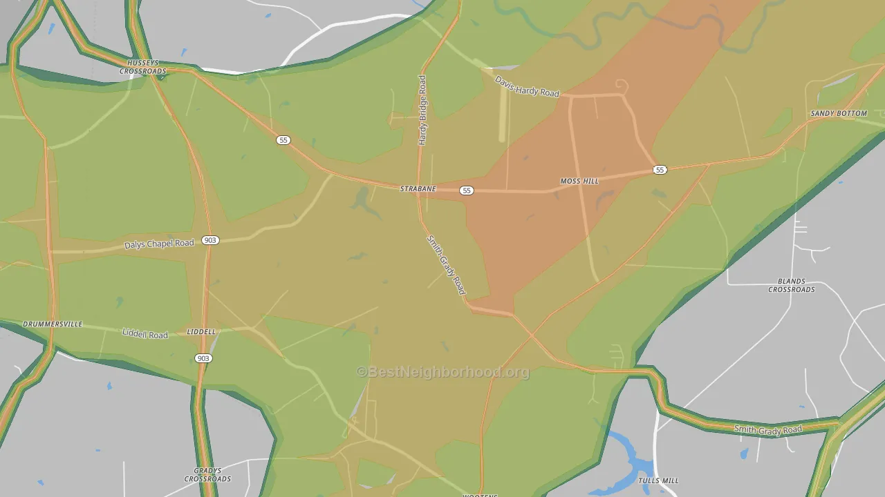 Liddell, NC Map of Noise Levels in Liddell