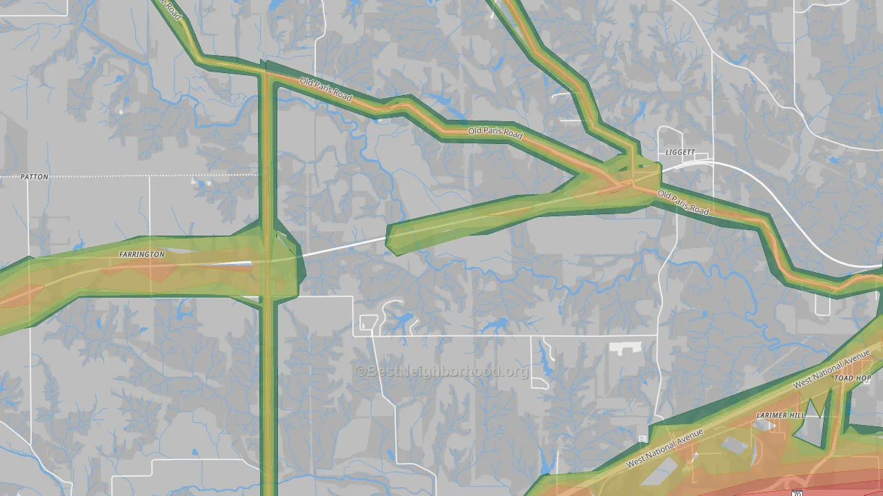 Liggett, IN Map of Noise Levels in Liggett