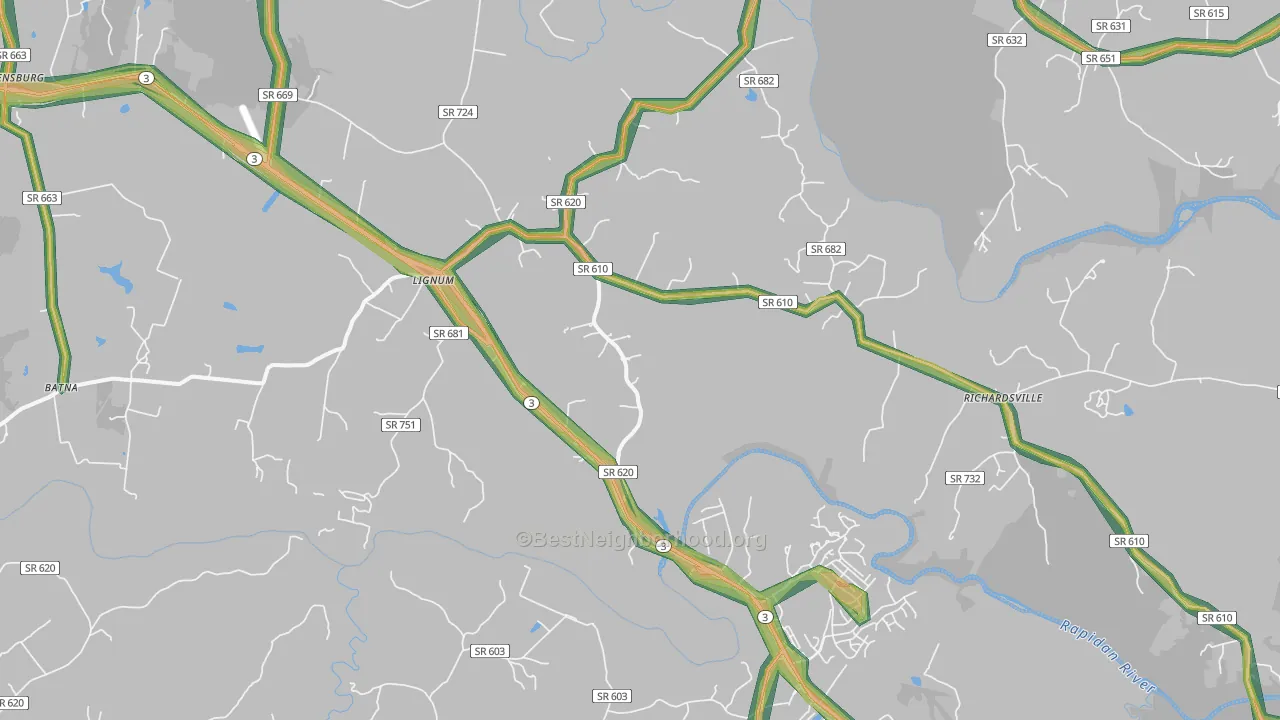 Lignum, VA Map of Noise Levels in Lignum