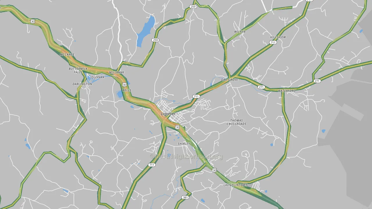 Ligonier, PA Map of Noise Levels in Ligonier
