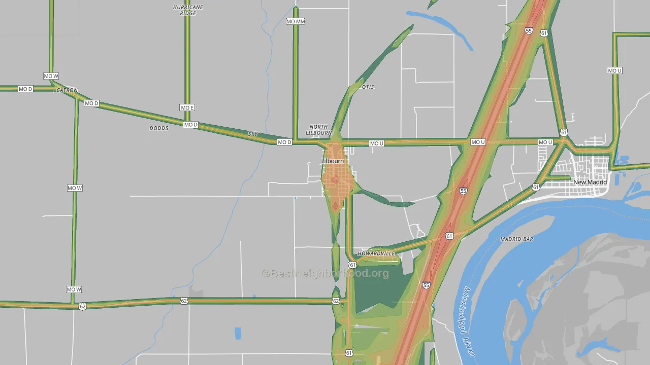 Lilbourn, MO Map of Noise Levels in Lilbourn