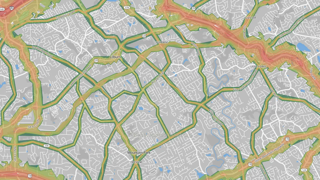 Lilburn, GA Map of Noise Levels in Lilburn