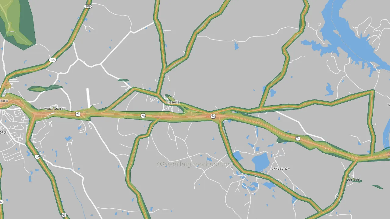 Lilesville, NC Map of Noise Levels in Lilesville