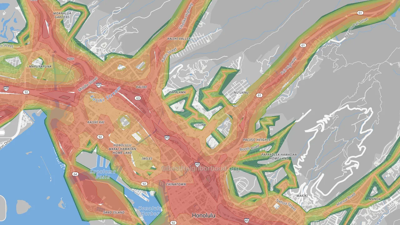 Liliha-Kapalama, Honolulu, HI Map of Noise Levels in Liliha-Kapalama