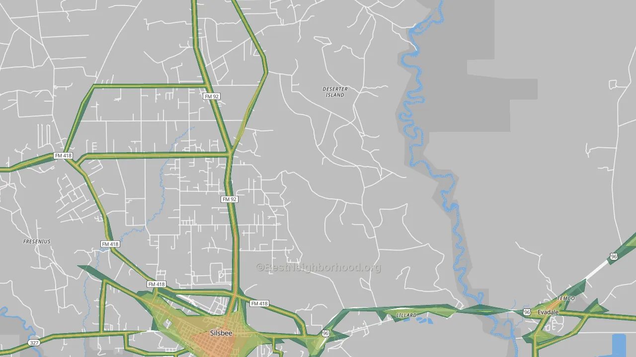 Lillard, TX Map of Noise Levels in Lillard