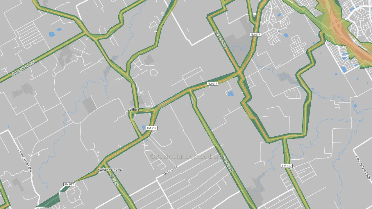 Lillian, TX Map of Noise Levels in Lillian