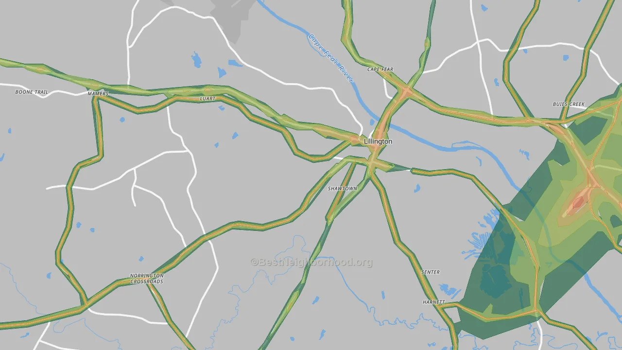 Lillington, NC Map of Noise Levels in Lillington