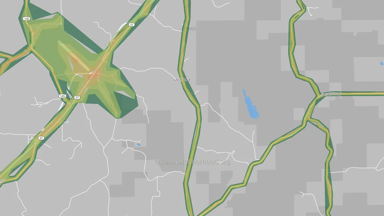 Lilly Dale, IN Map of Noise Levels in Lilly Dale