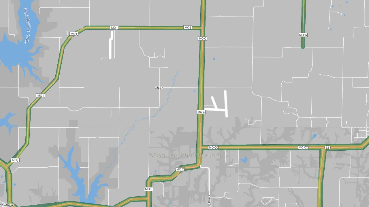 Lilly, MO Map of Noise Levels in Lilly