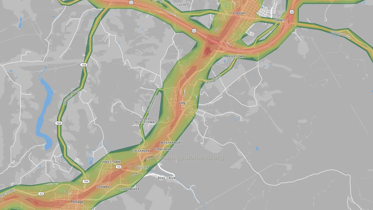 Lilly, PA Map of Noise Levels in Lilly