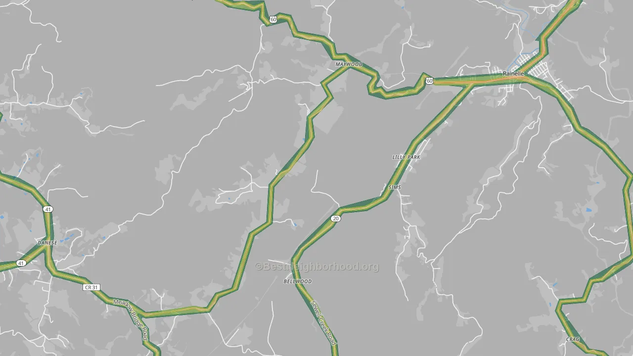 Lilly Park, WV Map of Noise Levels in Lilly Park