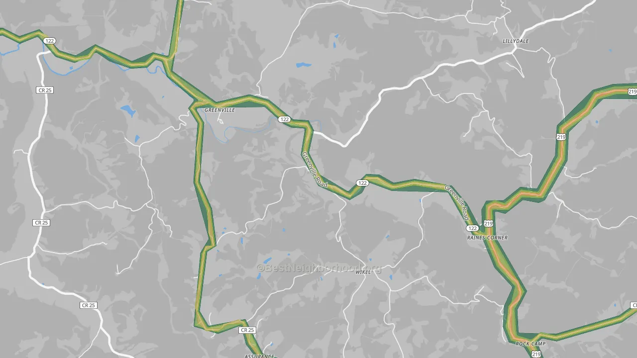 Lillydale, WV Map of Noise Levels in Lillydale