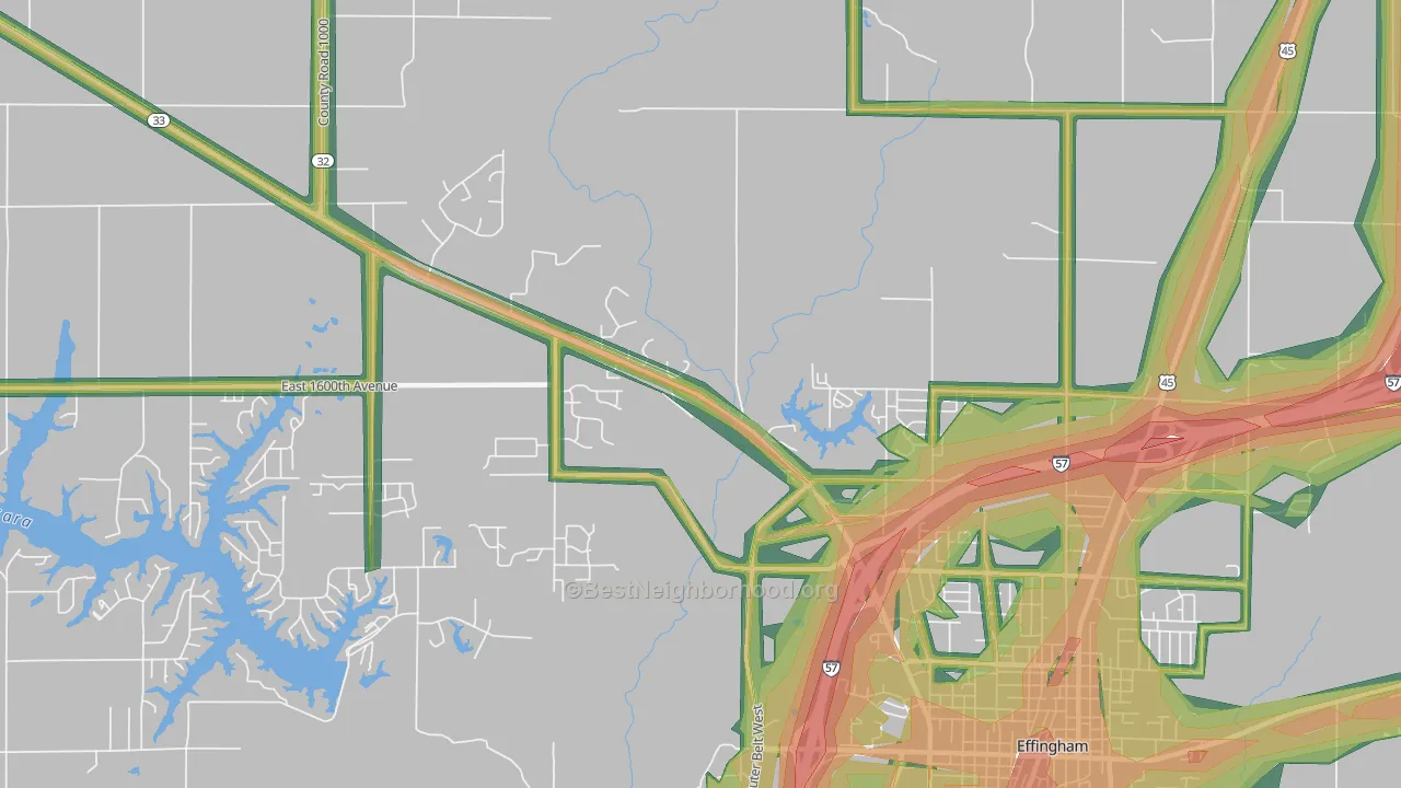 Lillyville, IL Map of Noise Levels in Lillyville