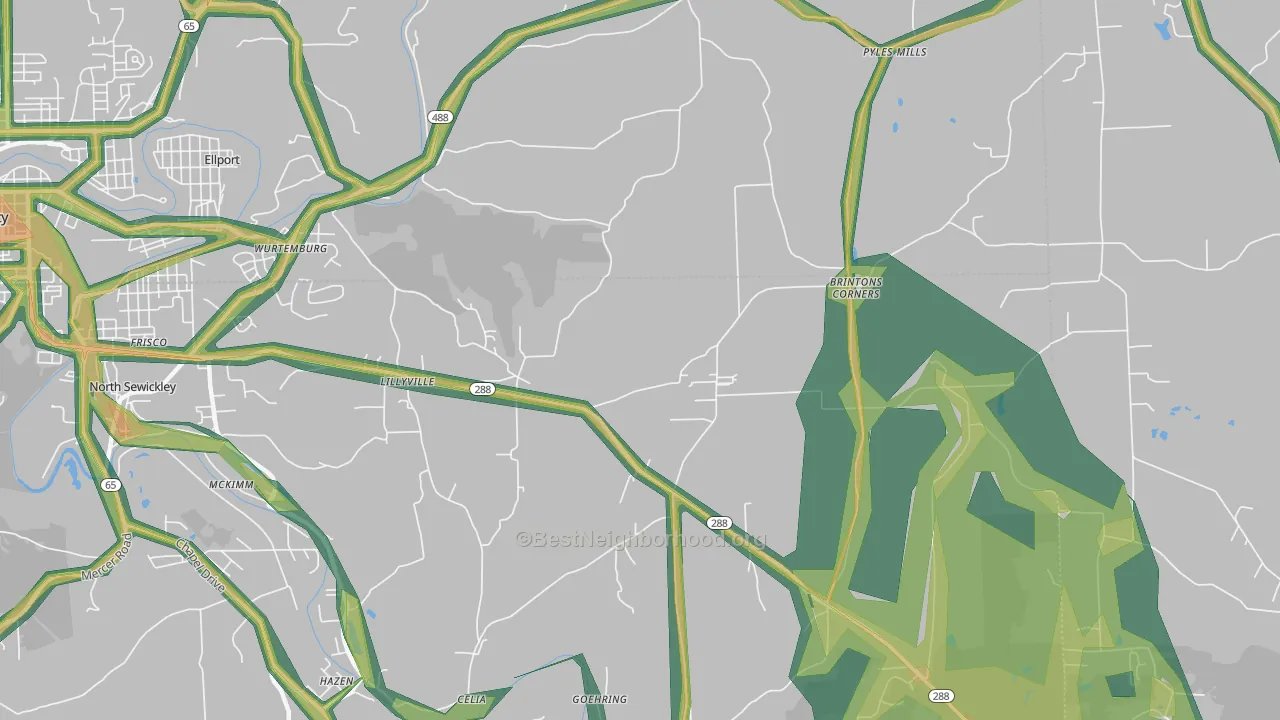 Lillyville, PA Map of Noise Levels in Lillyville