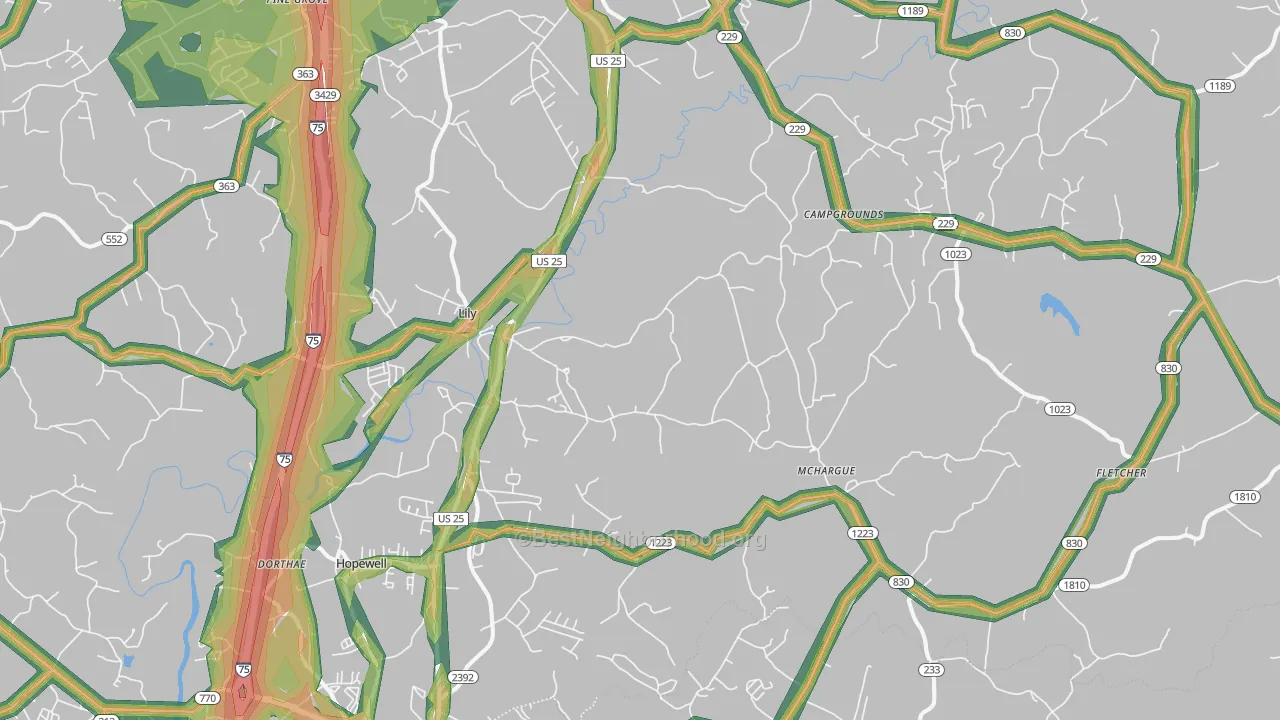 Lily, KY Map of Noise Levels in Lily