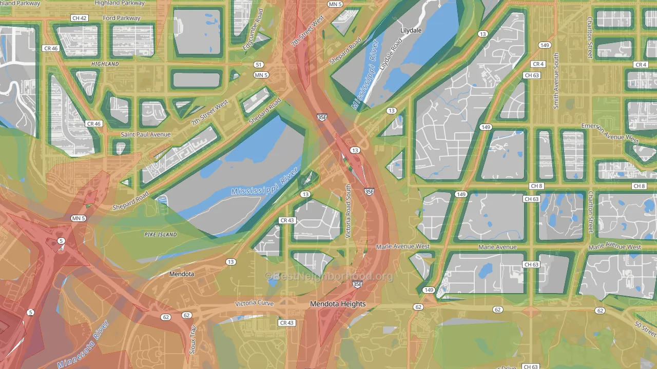 Lilydale, MN Map of Noise Levels in Lilydale