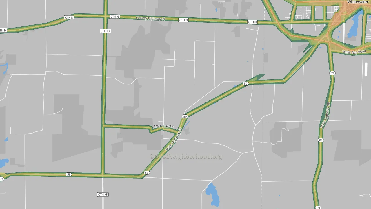 Lima Center, WI Map of Noise Levels in Lima Center