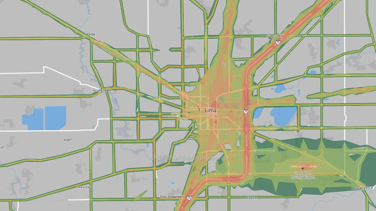 Lima, OH Map of Noise Levels in Lima