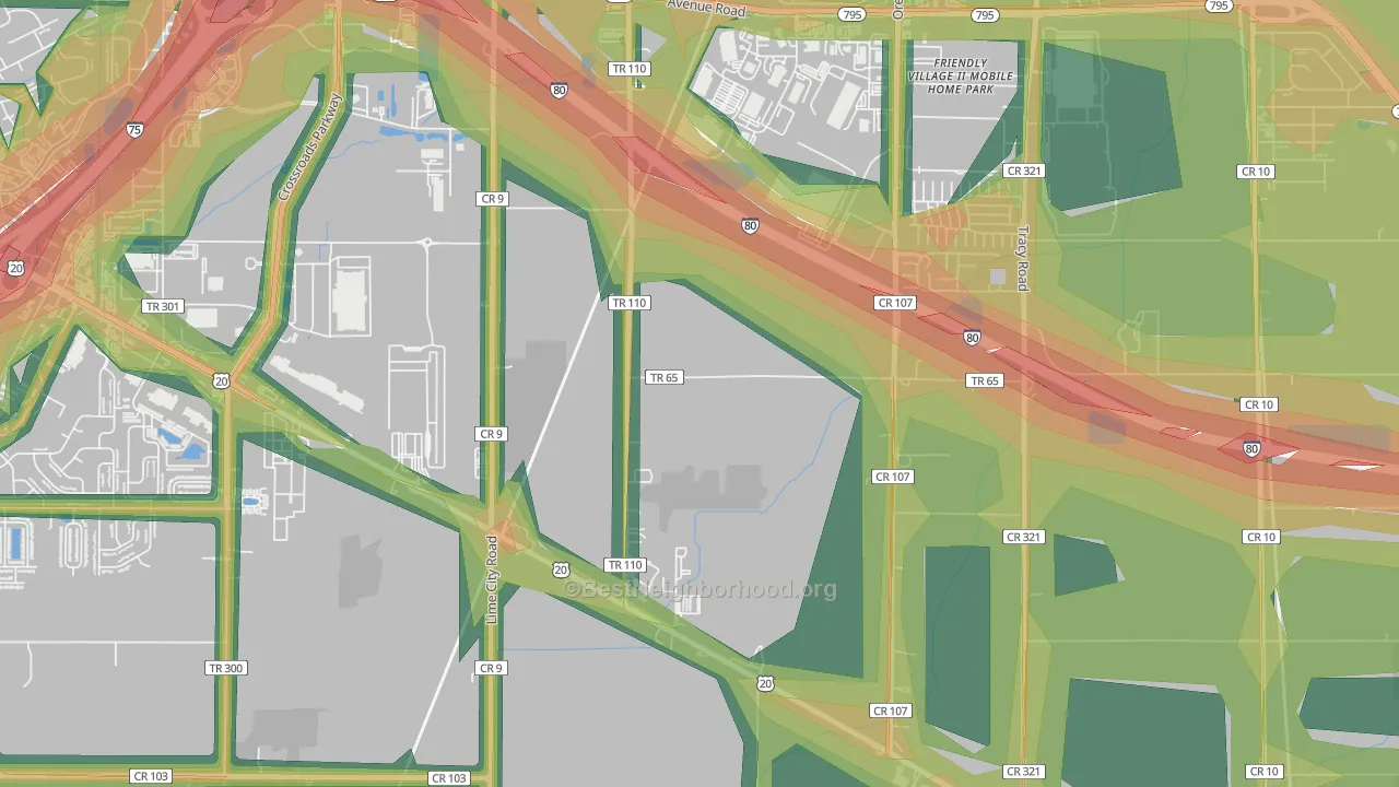Lime City, OH Map of Noise Levels in Lime City