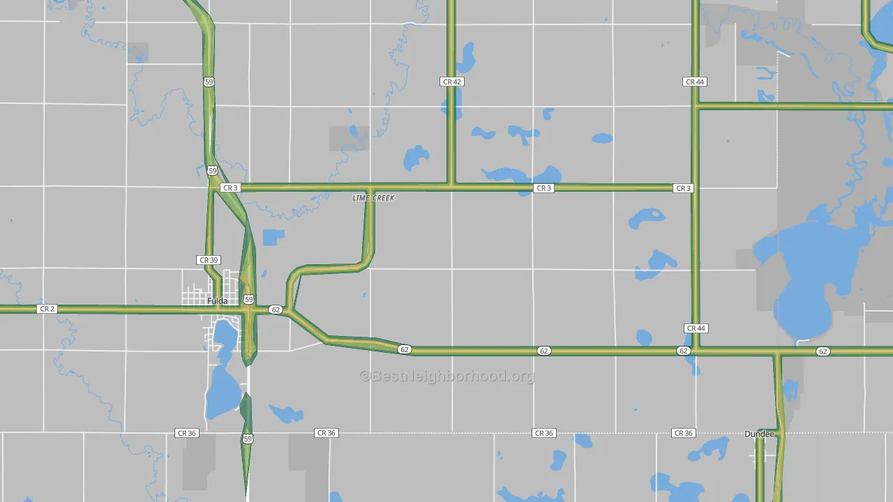 Lime Creek, MN Map of Noise Levels in Lime Creek
