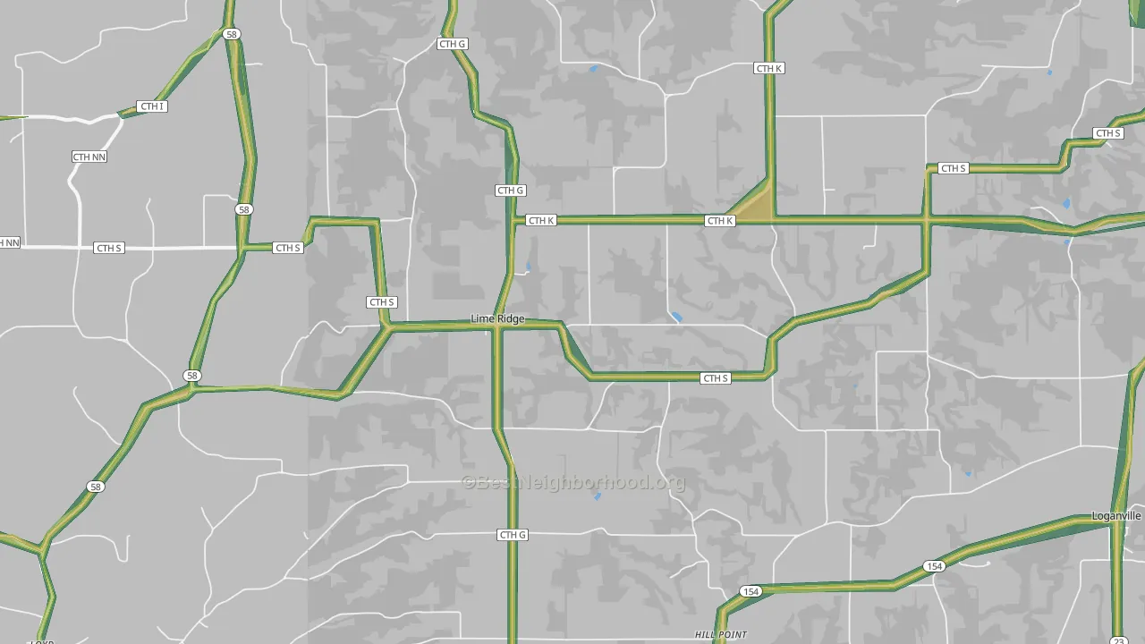Lime Ridge, WI Map of Noise Levels in Lime Ridge