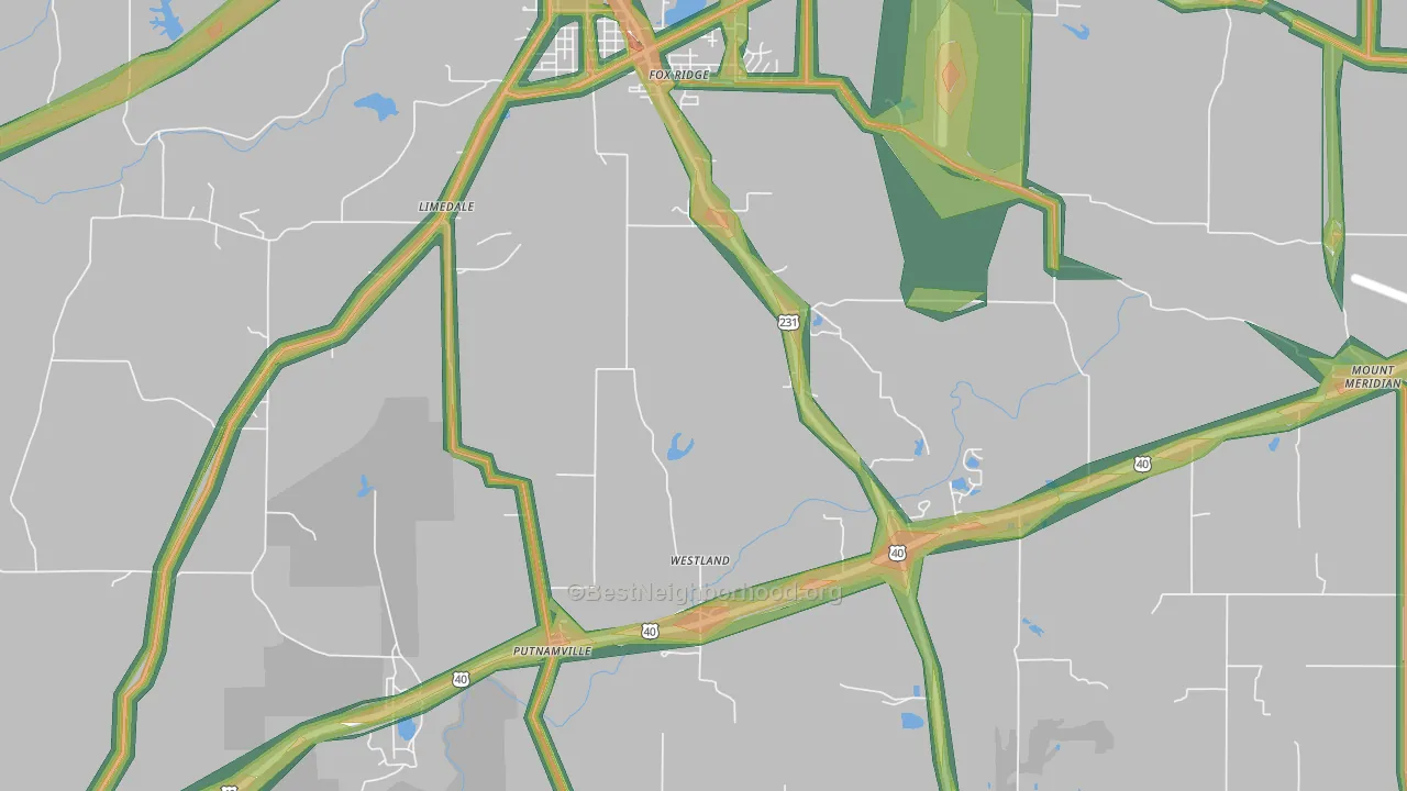 Limedale, IN Map of Noise Levels in Limedale