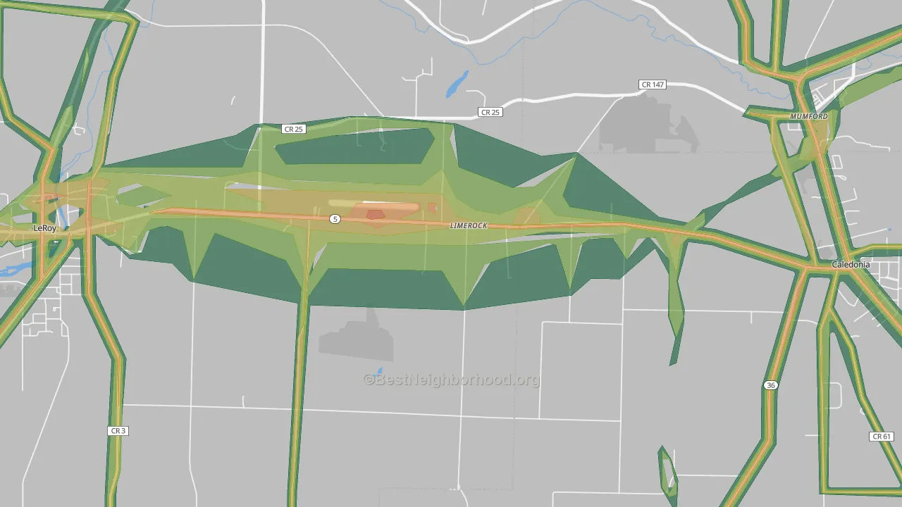 Limerock, NY Map of Noise Levels in Limerock