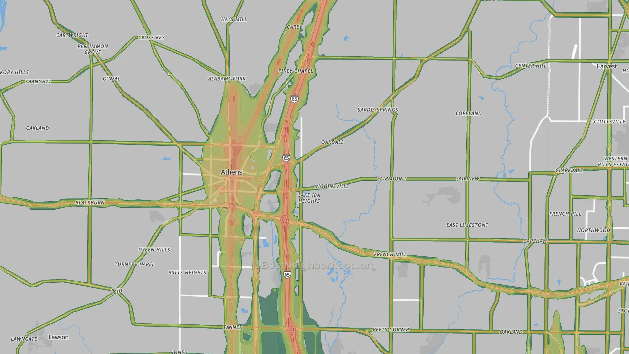 Limestone County, AL Map of Noise Levels in Limestone County