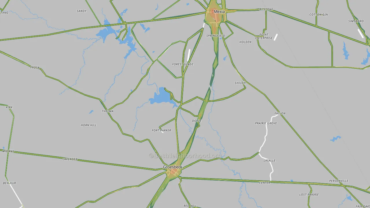 Limestone County, TX Map of Noise Levels in Limestone County