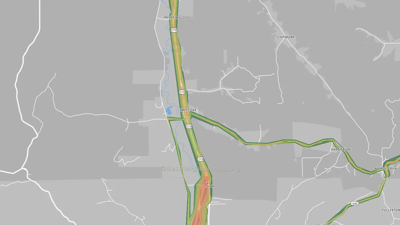 Limestone, NY Map of Noise Levels in Limestone