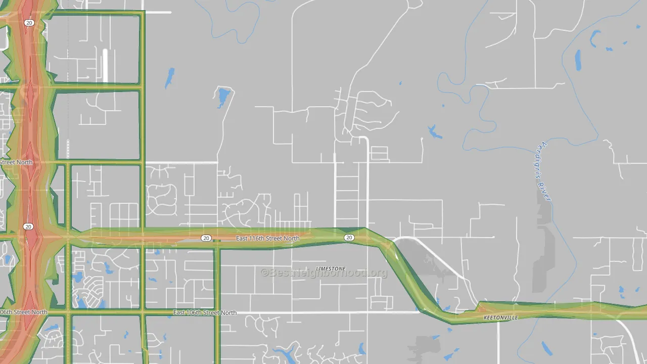 Limestone, OK Map of Noise Levels in Limestone