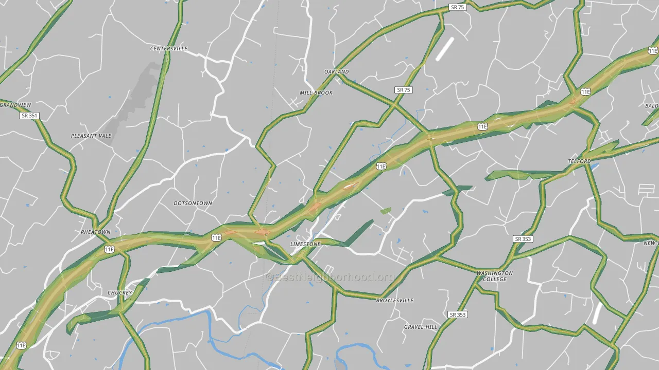 Limestone, TN Map of Noise Levels in Limestone