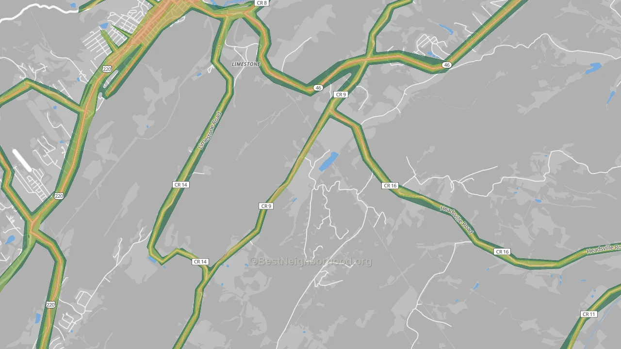 Limestone, WV Map of Noise Levels in Limestone