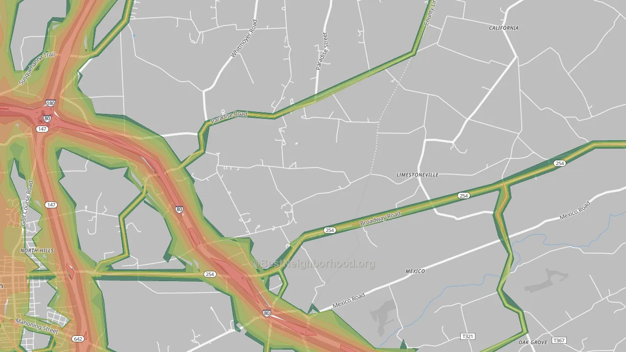 Limestoneville, PA Map of Noise Levels in Limestoneville