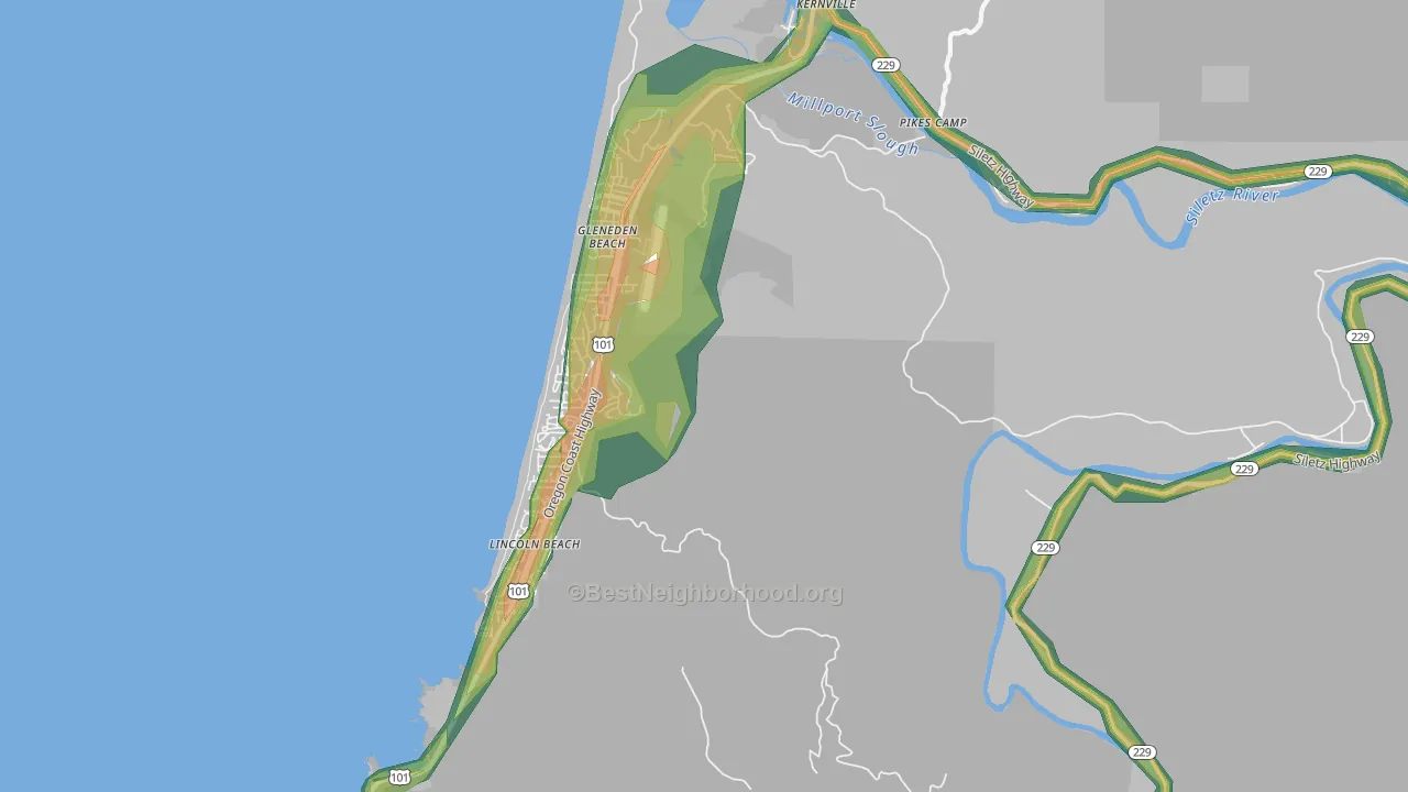 Lincoln Beach, OR Map of Noise Levels in Lincoln Beach