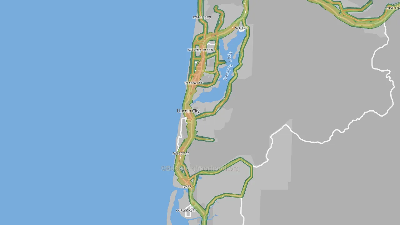 Lincoln City, OR Map of Noise Levels in Lincoln City