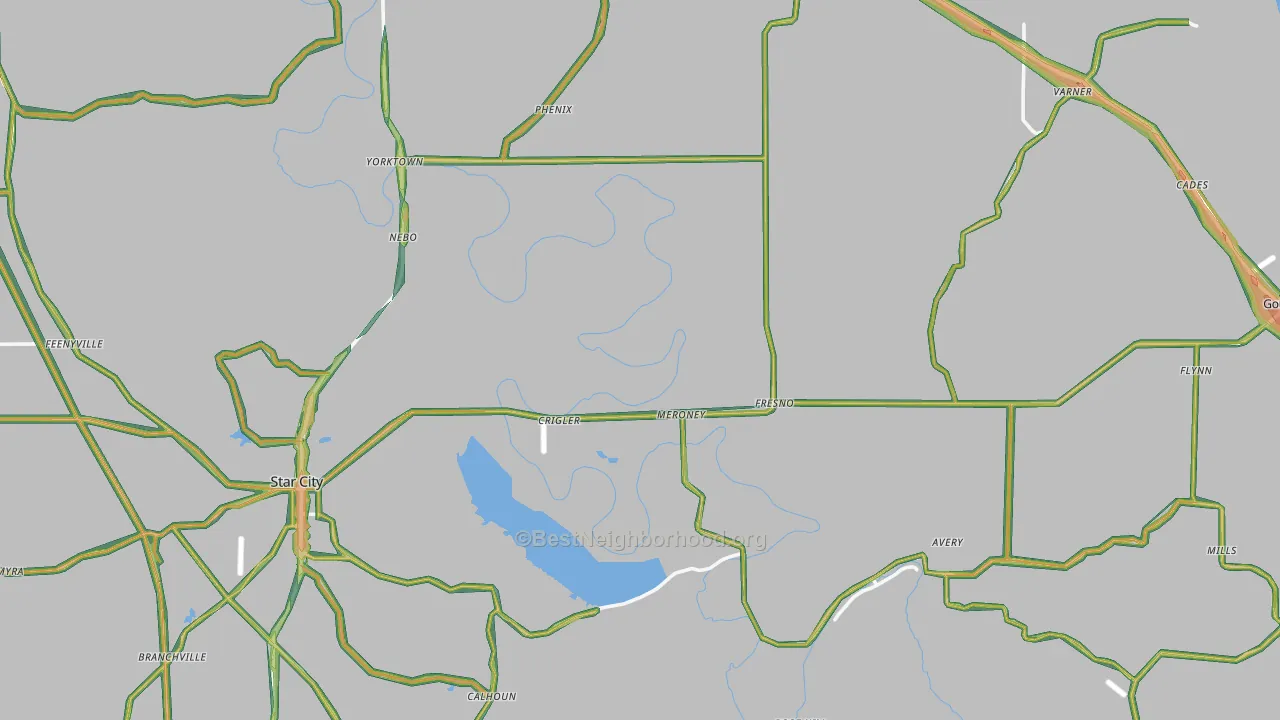 Lincoln County, AR Map of Noise Levels in Lincoln County