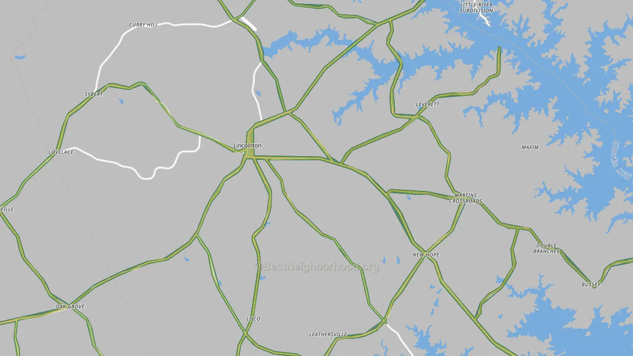 Lincoln County, GA Map of Noise Levels in Lincoln County