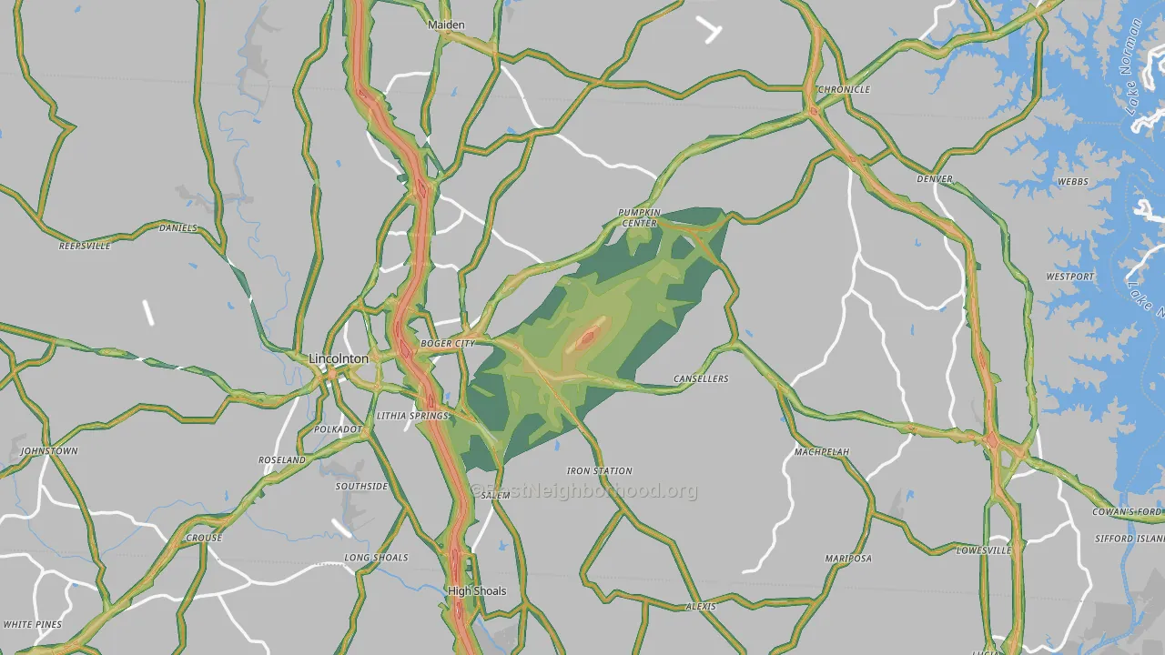 Lincoln County, NC Map of Noise Levels in Lincoln County