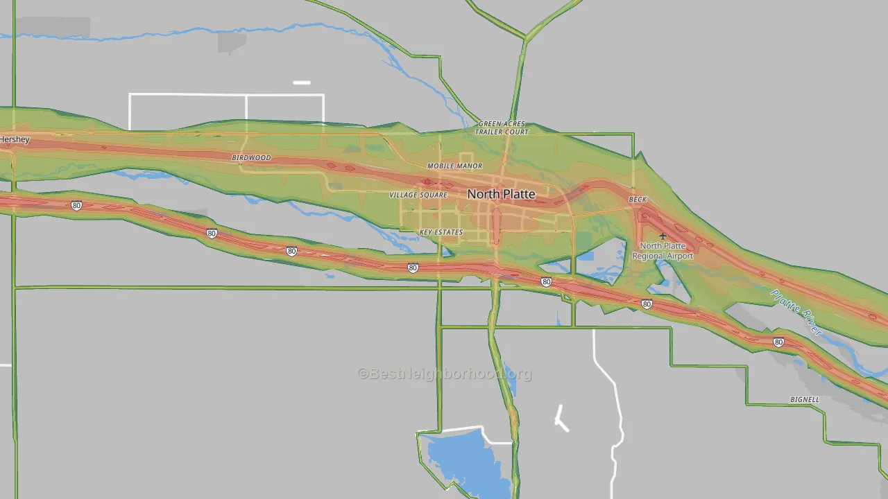 Lincoln County, NE Map of Noise Levels in Lincoln County