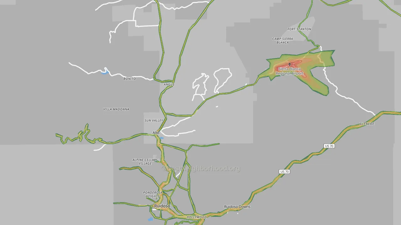 Lincoln County, NM Map of Noise Levels in Lincoln County