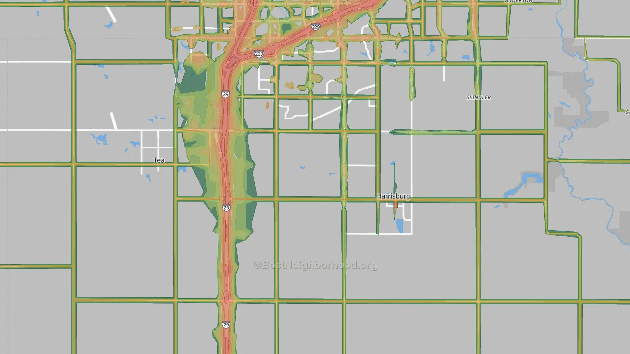 Lincoln County, SD Map of Noise Levels in Lincoln County
