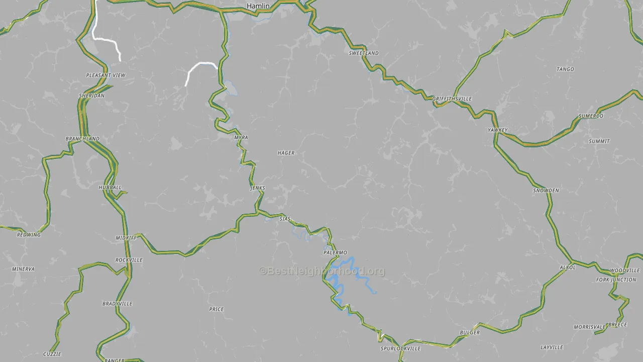 Lincoln County, WV Map of Noise Levels in Lincoln County